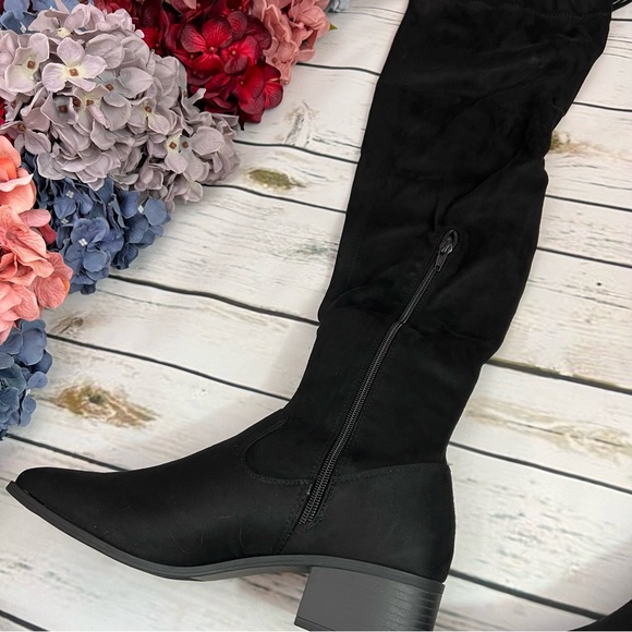 Black Over-the-Knee Faux Suede Heeled Boot - Picture 8 of 16